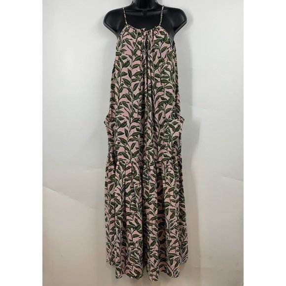 Moon River Anthropologie Women's Shoulder Tie Olive Branch Maxi Dress Size M - Picture 1 of 15